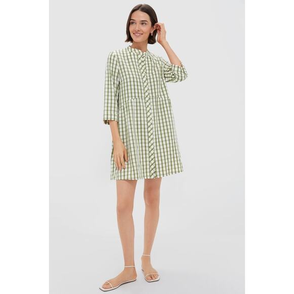 TUCKERNUCK Sage Seersucker Gingham Royal Shirt Dress Size L NWT - Picture 4 of 7